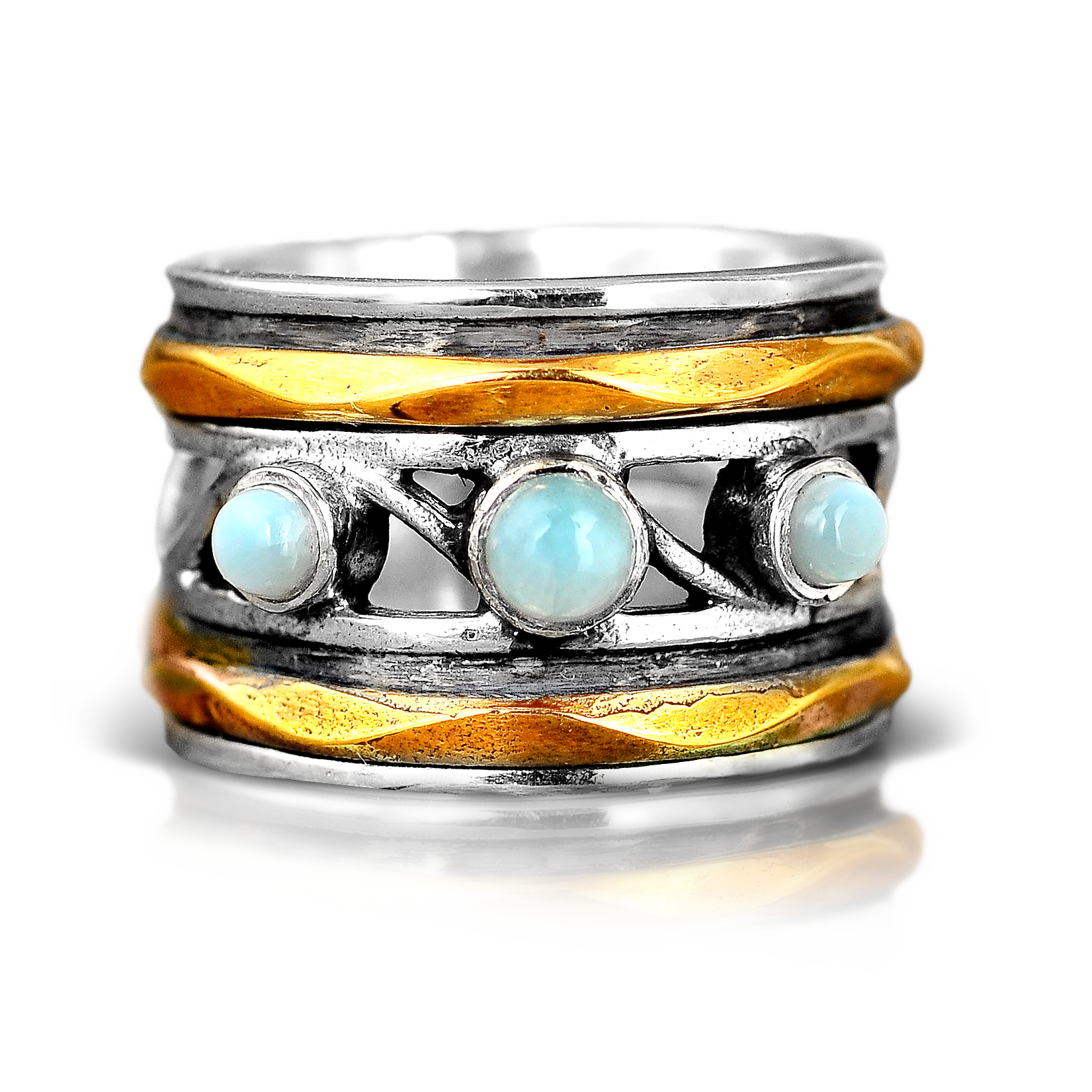 Three Stone Larimar Spinner Ring Sterling Silver