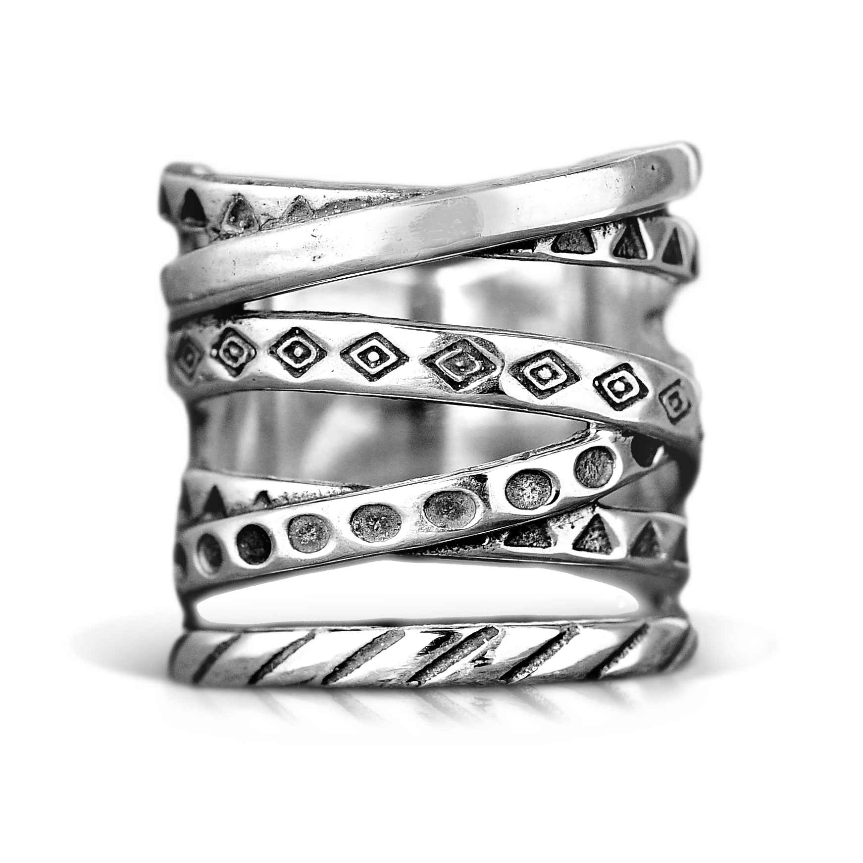 Wrap Ring with Boho Engraving Sterling Silver