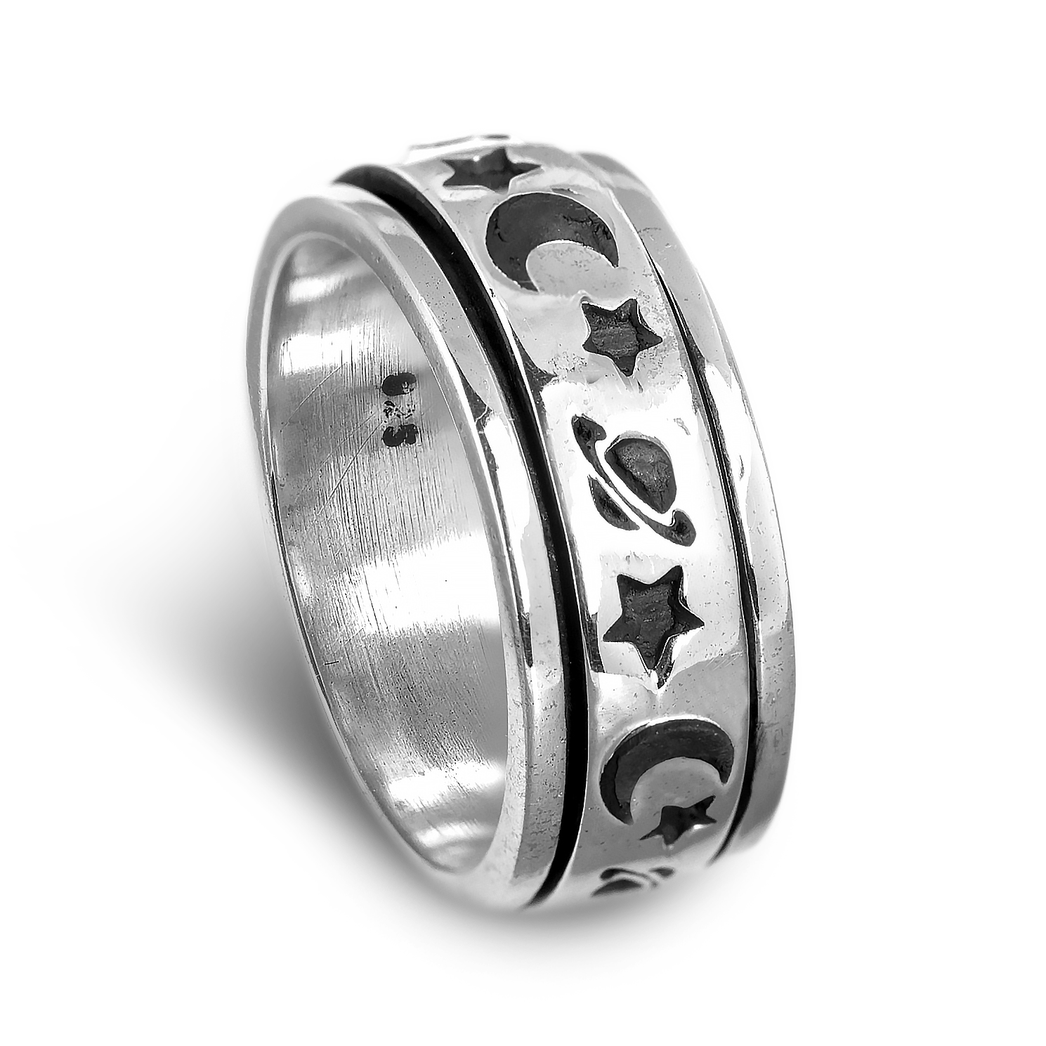 Saturn, Stars and Moon Fidget Ring Sterling Silver