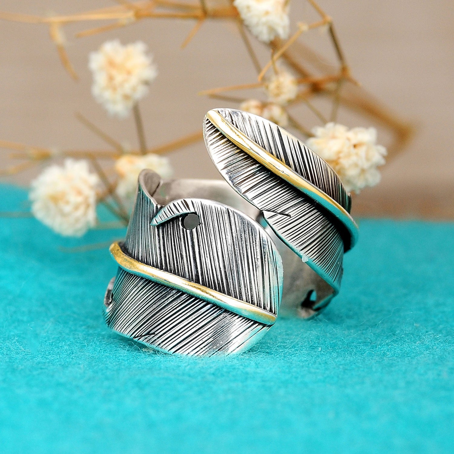 Boho Feather Silver Ring