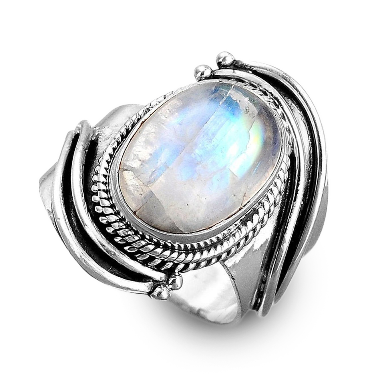 Sterling Silver Large Moonstone Boho Ring