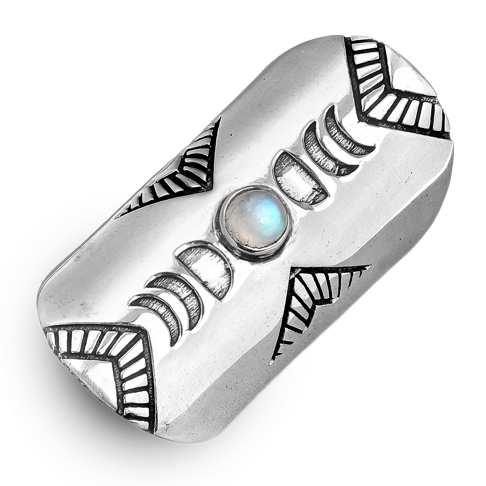 Full Finger Moon Phase Ring with Moonstone Sterling Silver