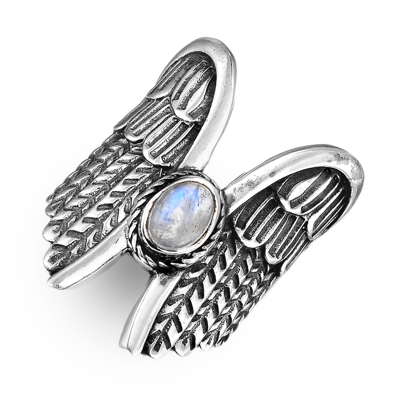 Angel Wings Moonstone Silver Ring