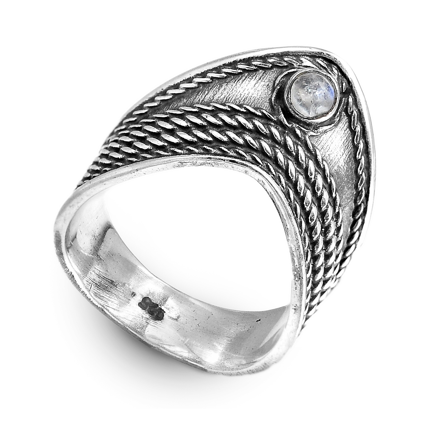 Chevron Thumb Ring with Moonstone Sterling Silver