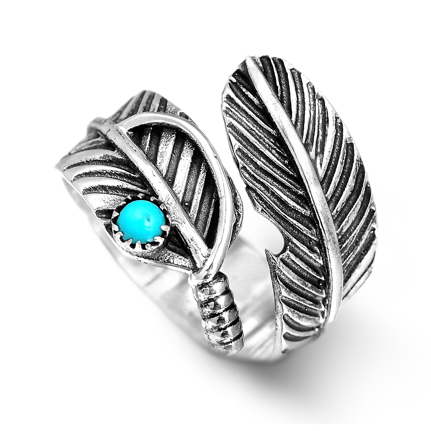 Feather Ring with Turquoise Stone Sterling Silver