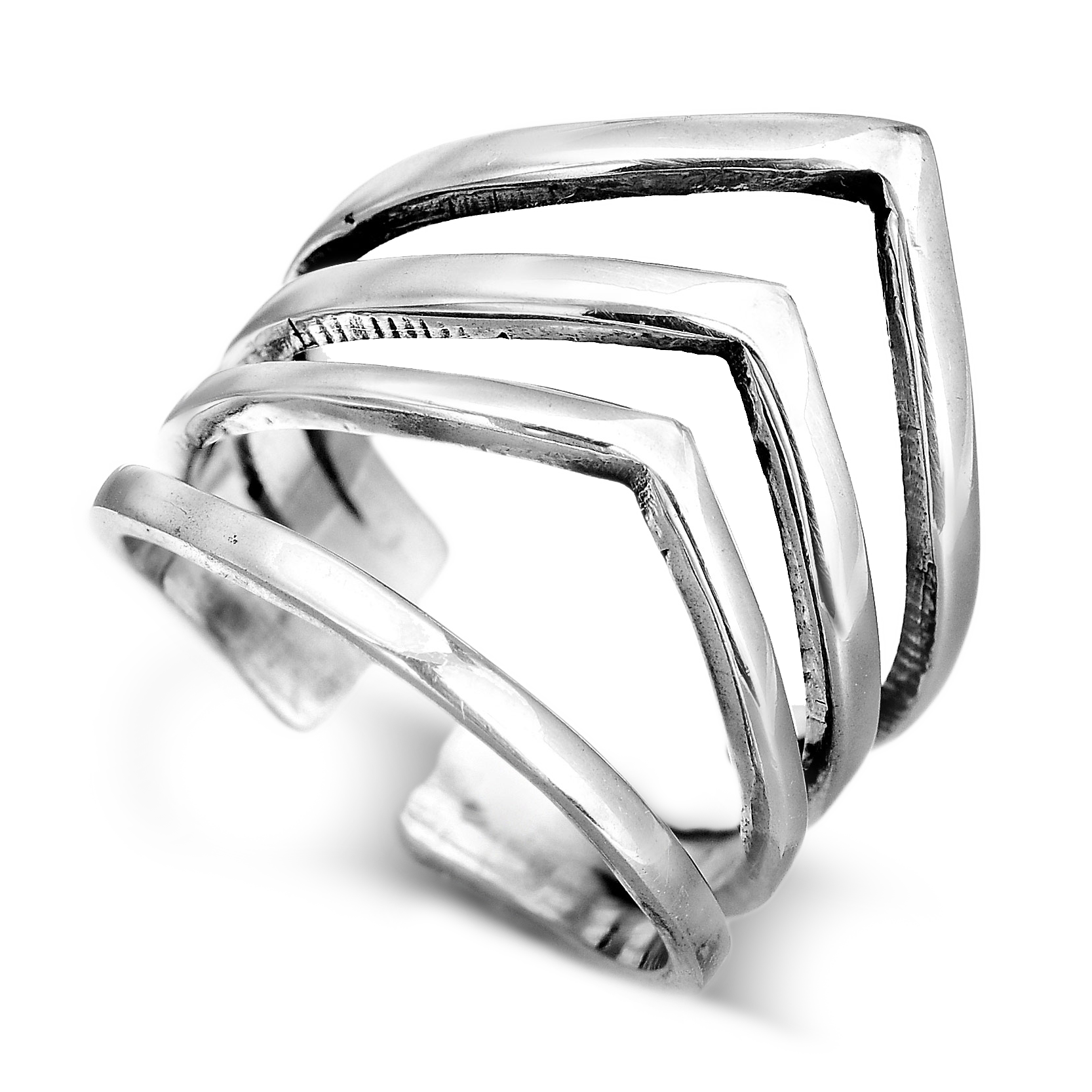 Triple Chevron Sterling Silver Ring for Women