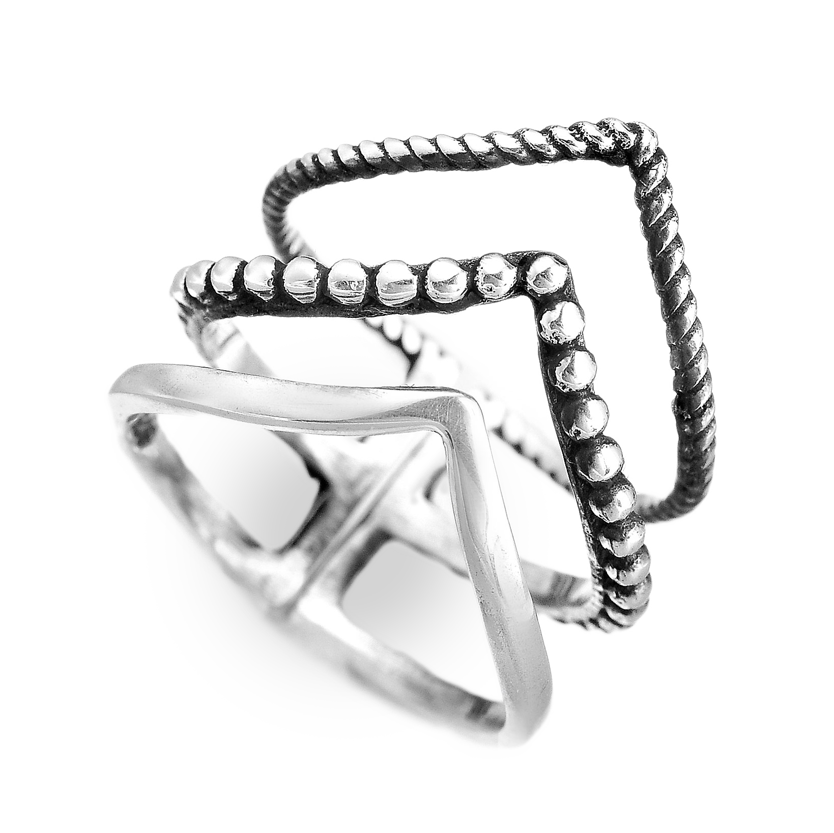 Triple Chevron Boho Ring Sterling Silver