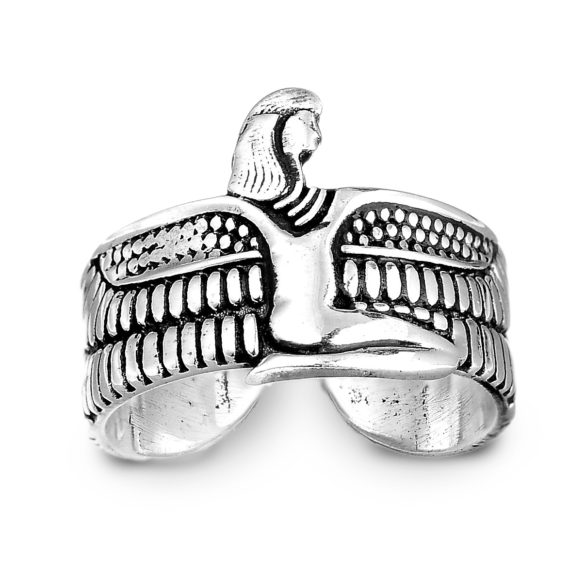 Egyptian Ring - Isis Goddess with Spread Wings Sterling Silver