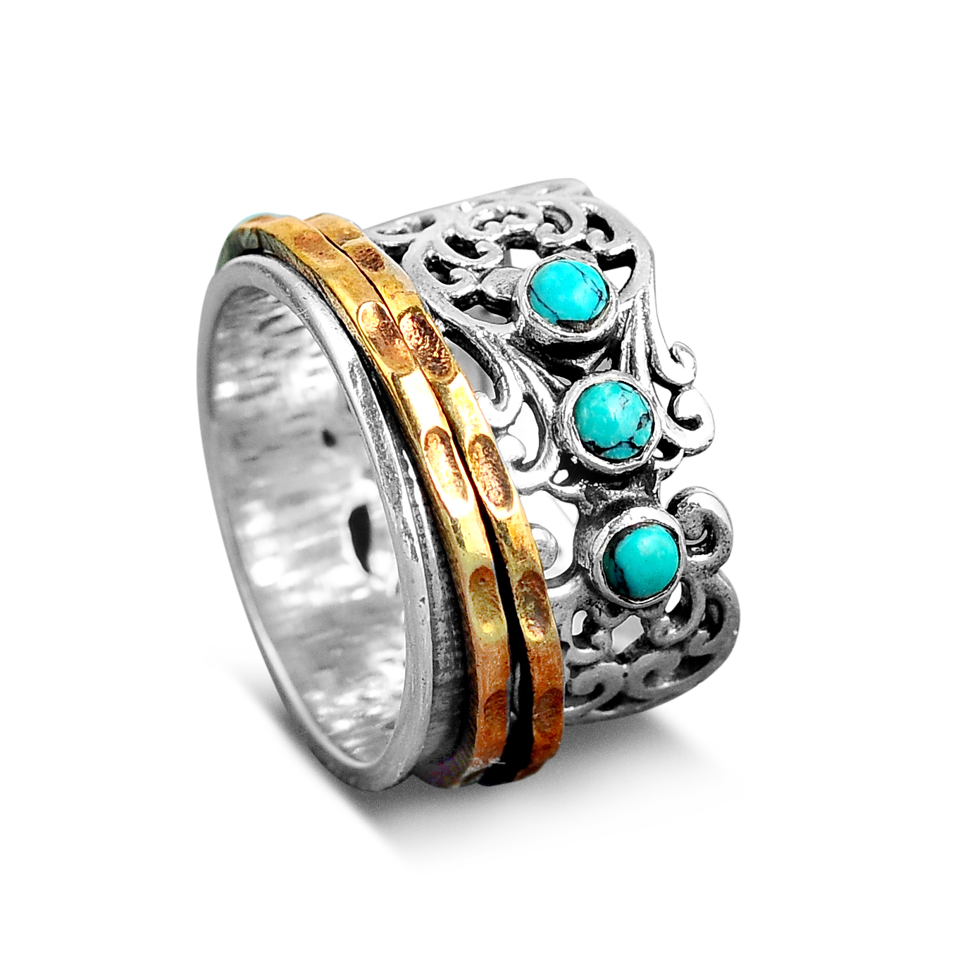 Three Stone Turquoise Spinner Ring