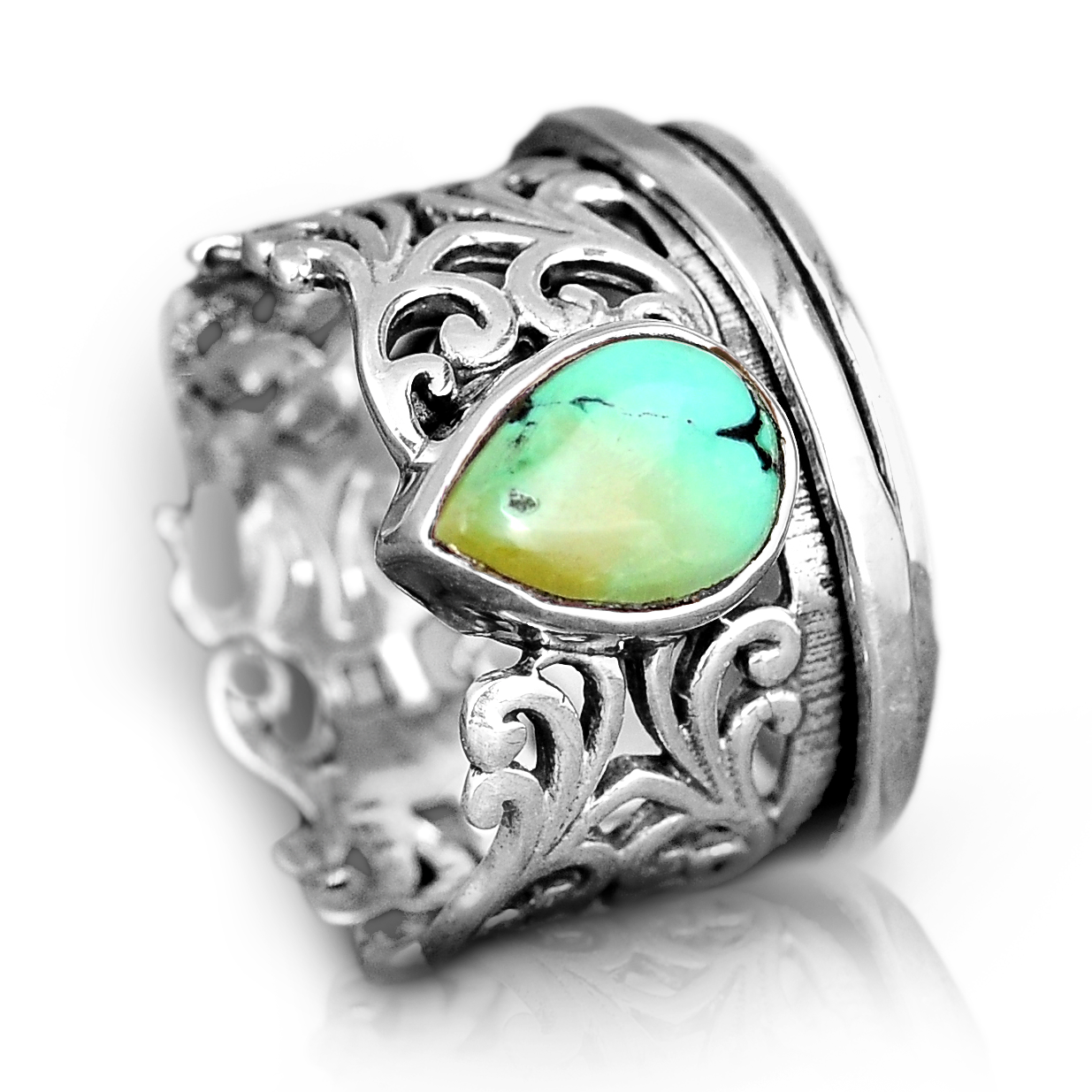 Sterling Silver Spinner Teardrop Turquoise Ring