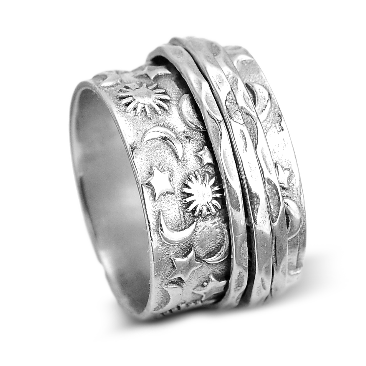 Stars Sun and Moon Spinner Ring Sterling Silver