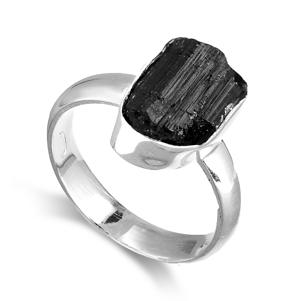 Raw Black Tourmaline Ring Sterling Silver