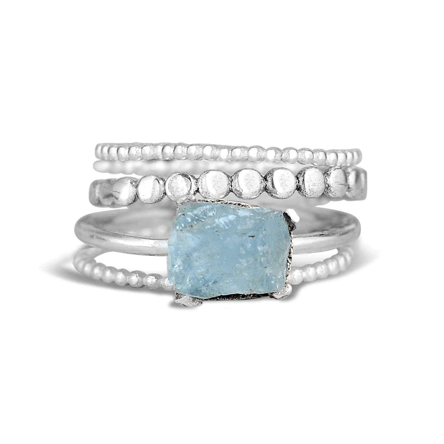 Aquamarine Stacking Ring Set Sterling Silver