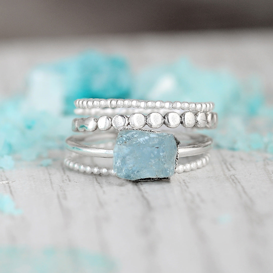 Aquamarine Stacking Ring Set Sterling Silver