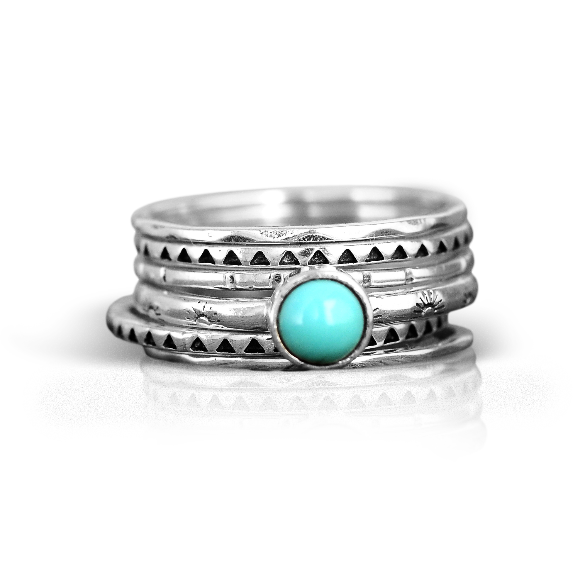 Turquoise Boho Stacking Ring Set Sterling Silver