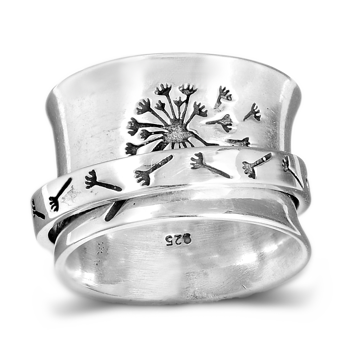 Sterling Silver Spinner Dandelion Band Ring