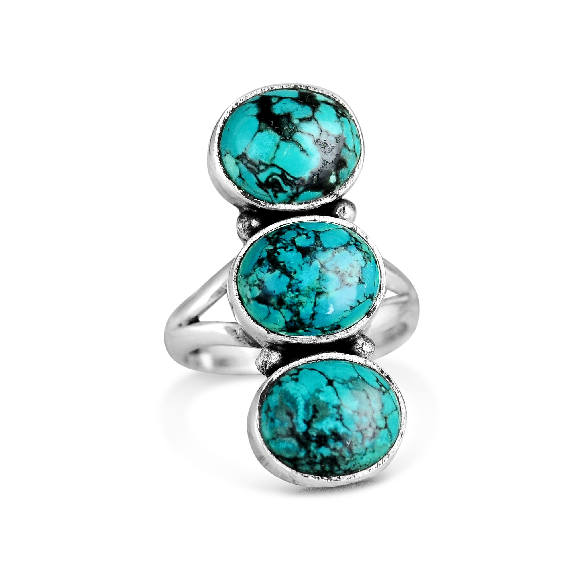 Three Stone Turquoise Ring Sterling Silver