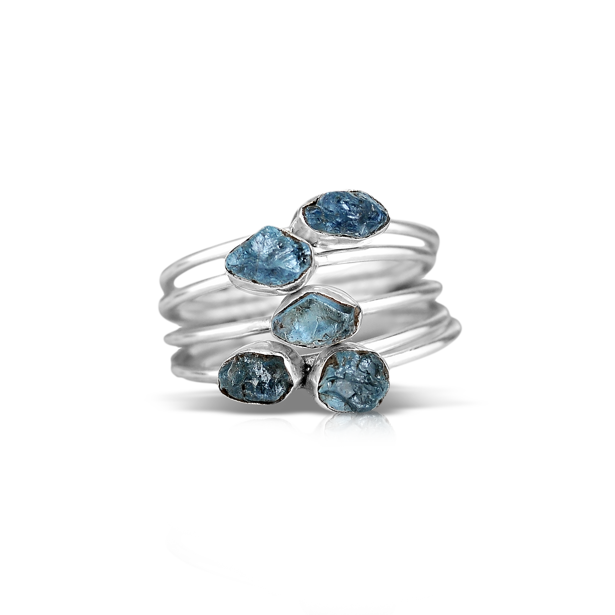 Raw Aquamarine Ring Stacking Set Sterling Silver