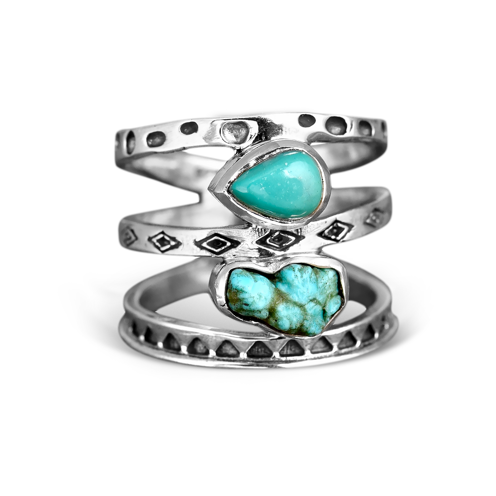 Two Stone Turquoise Ring Sterling Silver