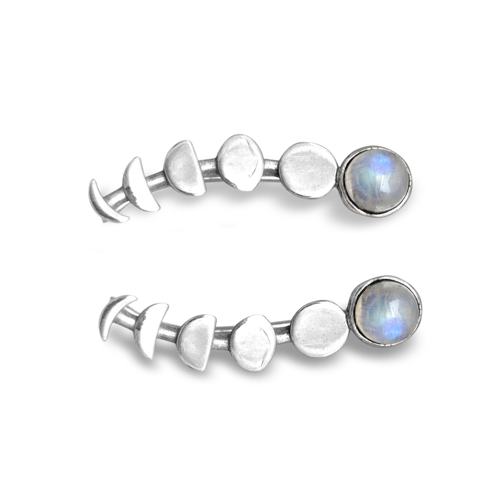 Moon Phase Moonstone Climber Earrings Sterling Silver