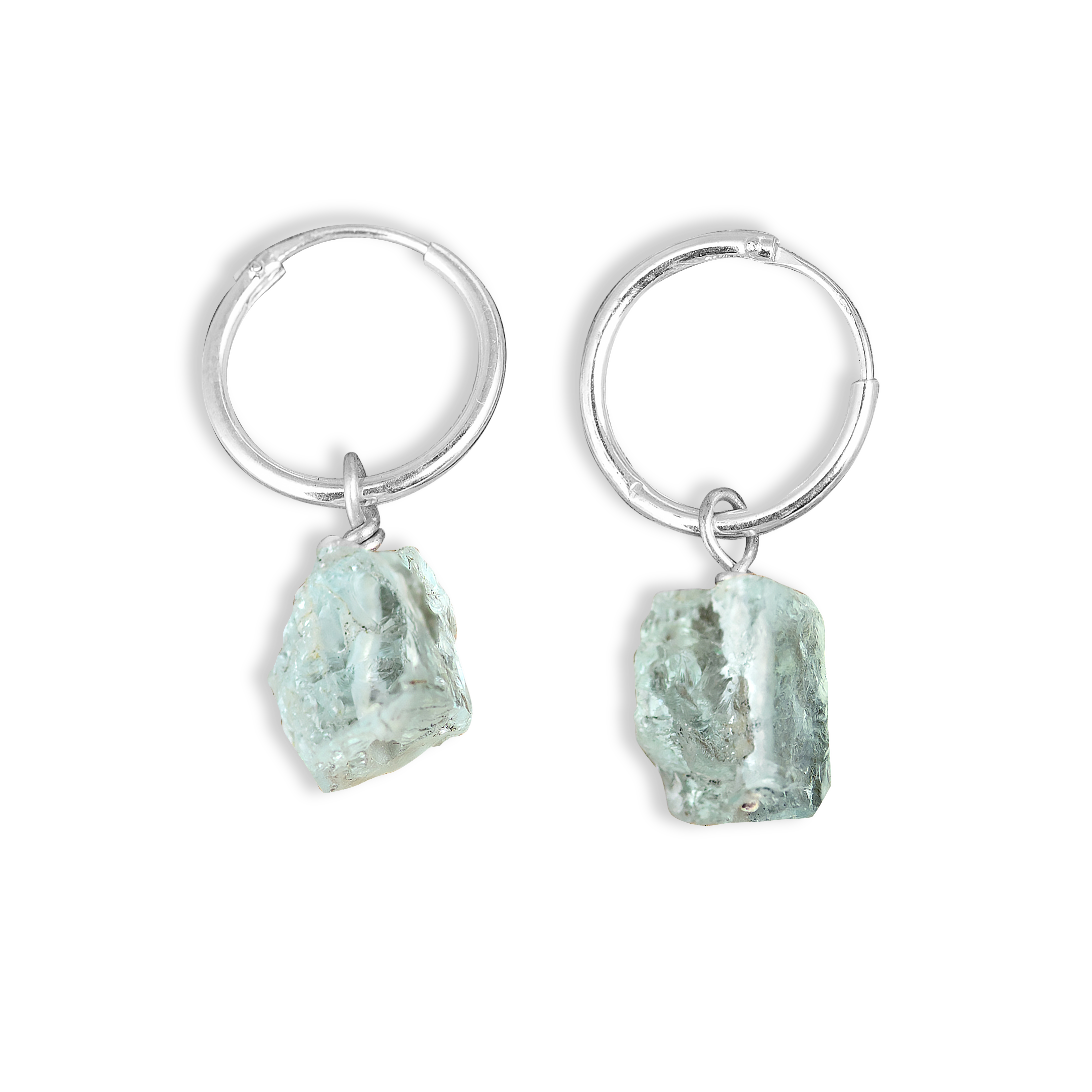 Raw Aquamarine Sterling Silver Hoop Earrings