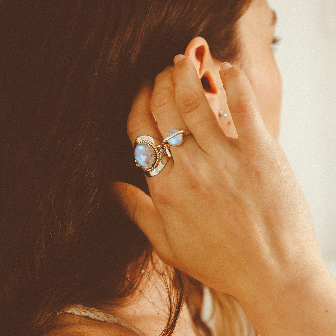 Saturn Moonstone Ring Sterling Silver