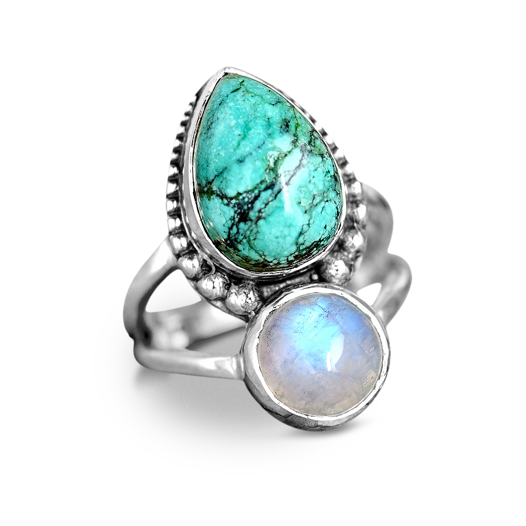 Moonstone and Turquoise Ring Sterling Silver