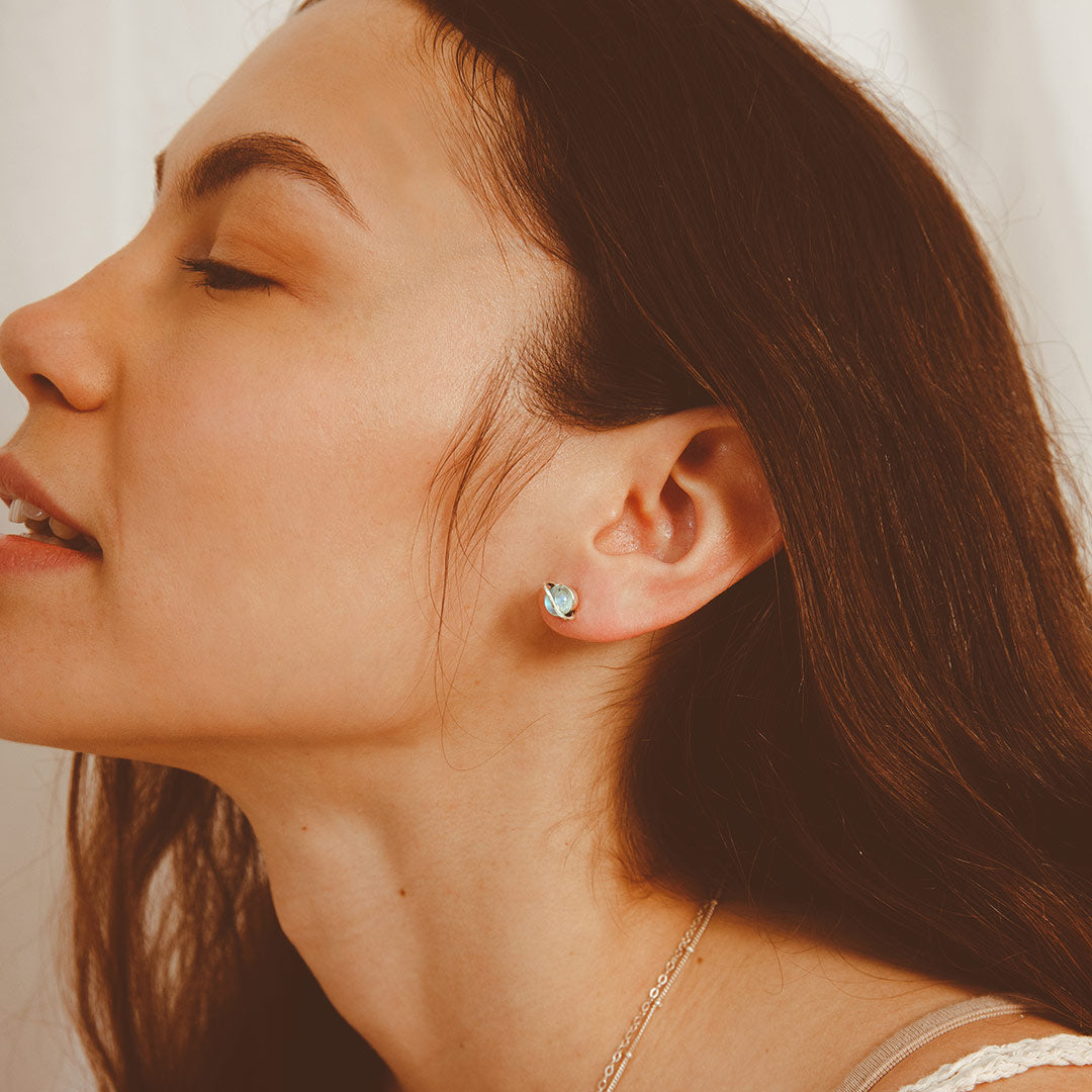 Saturn Moonstone Earrings Sterling Silver