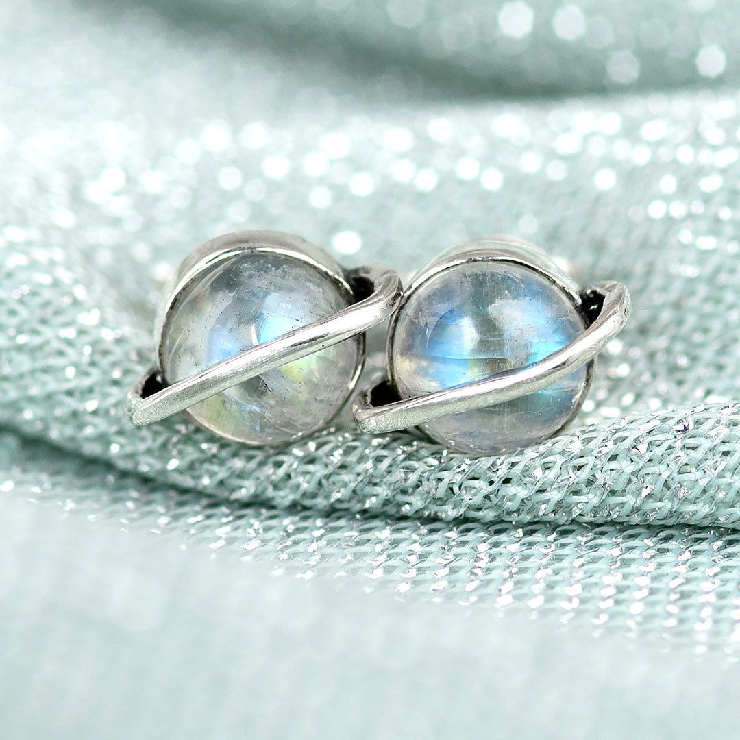 Saturn Moonstone Earrings Sterling Silver