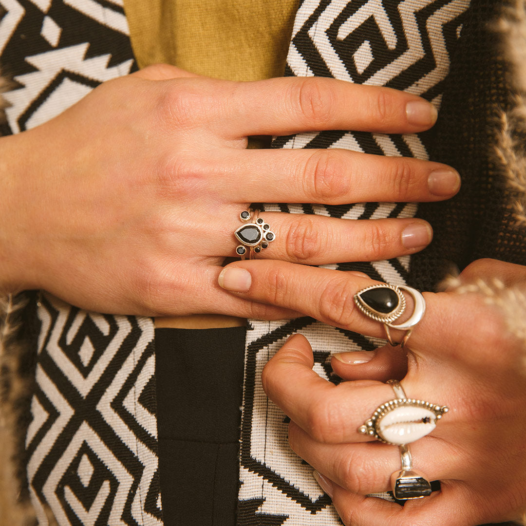 Black Onyx Stackable Ring Set Sterling Silver