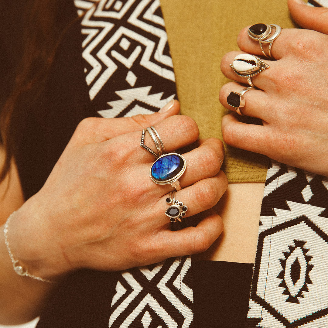 Black Onyx Stackable Ring Set Sterling Silver