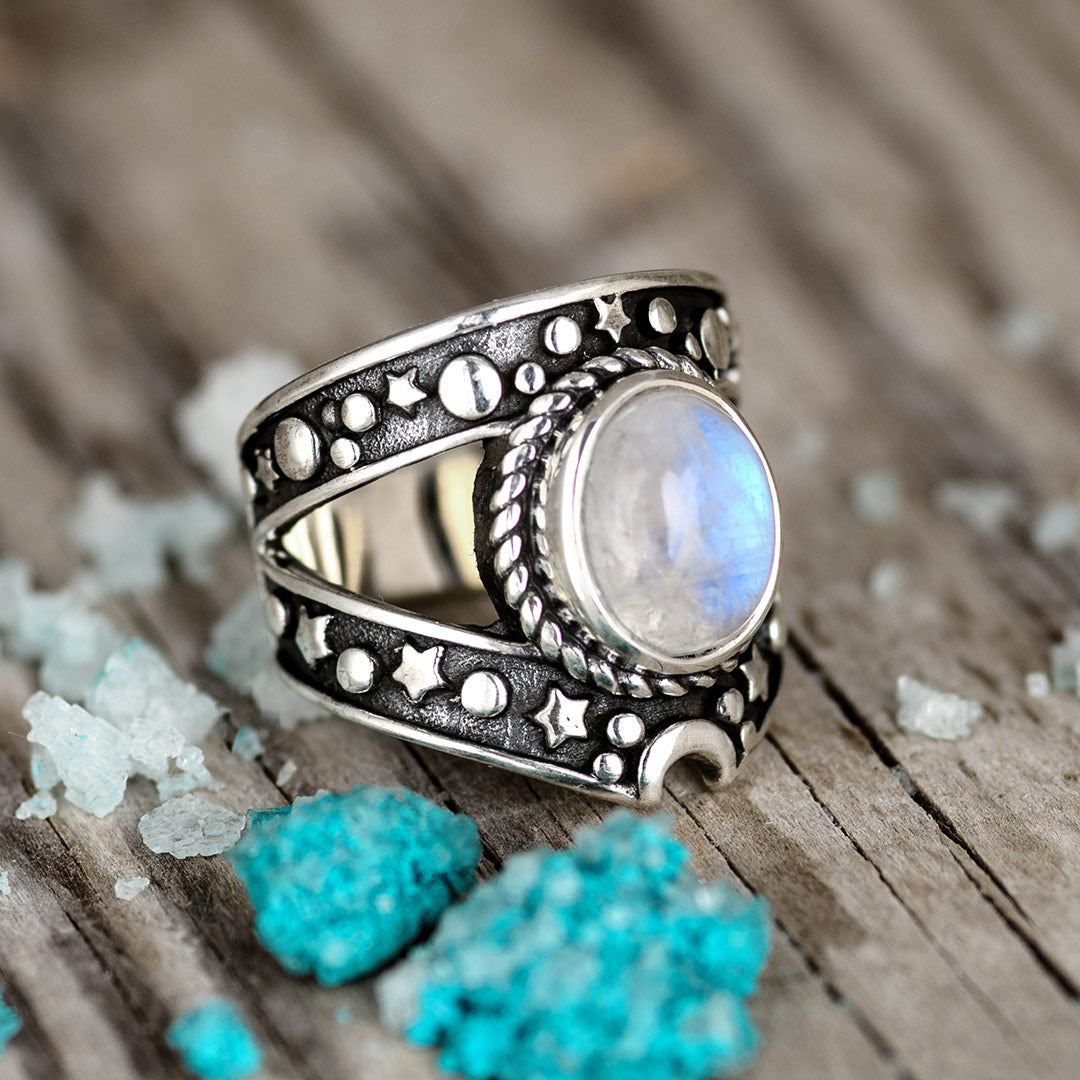 Celestial Moonstone Ring Sterling Silver