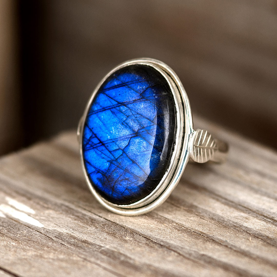 Labradorite Leaf Ring Sterling Silver