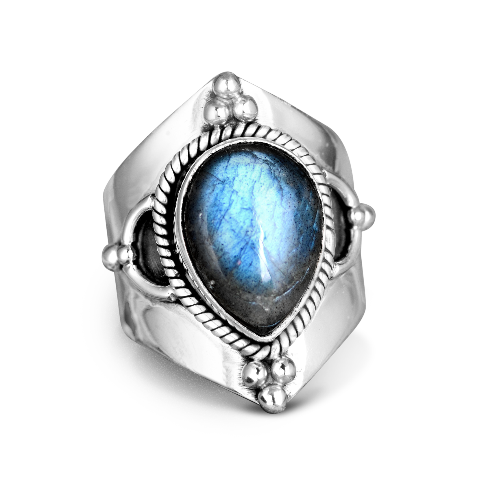 Teardrop Labradorite Ring Sterling Silver