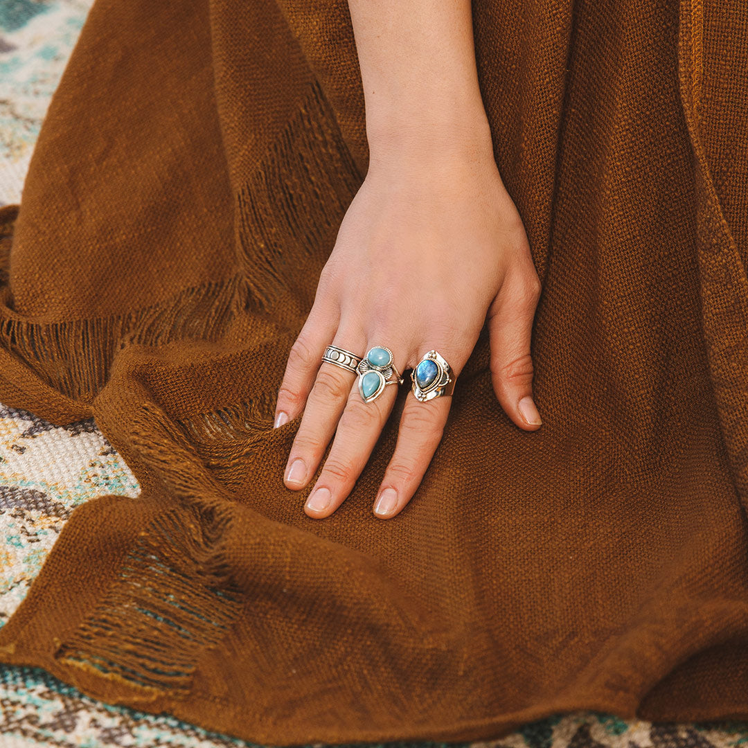 Teardrop Labradorite Ring Sterling Silver