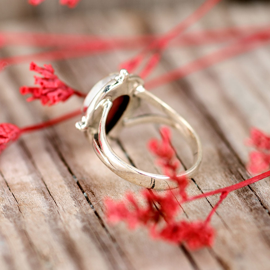 Teardrop Rhodochrosite Ring Sterling Silver