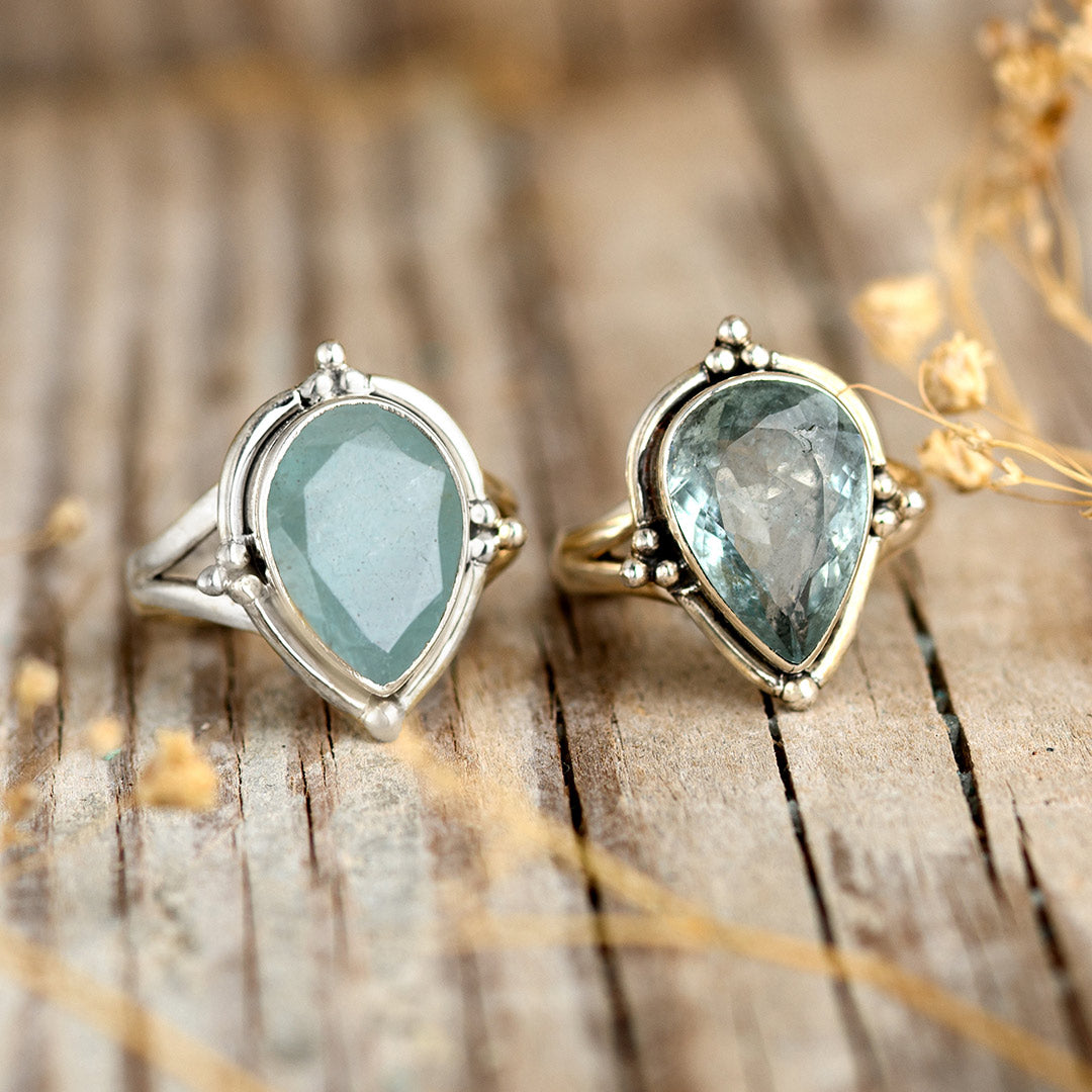 Teardrop Aquamarine Ring Sterling Silver