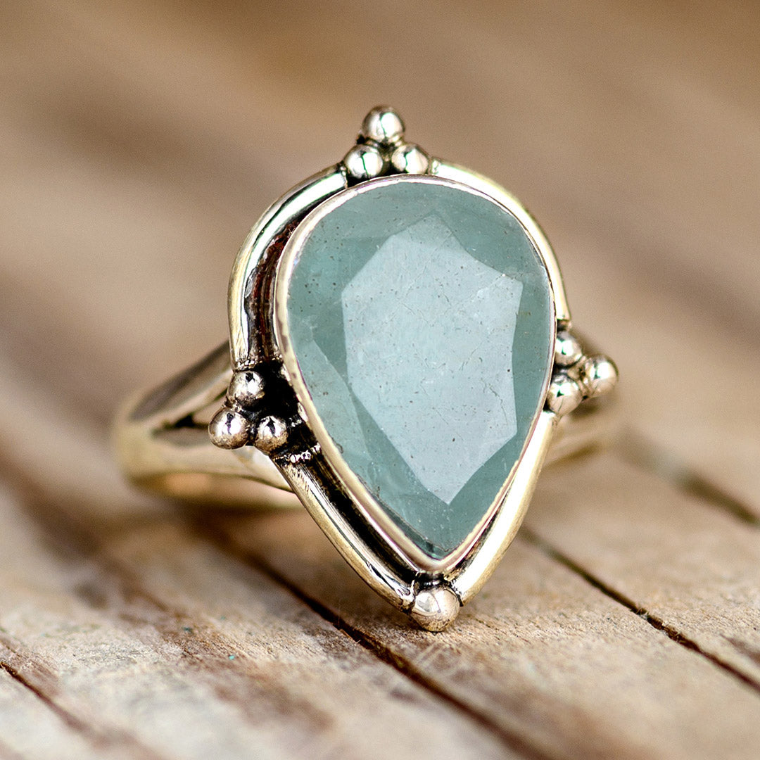 Teardrop Aquamarine Ring Sterling Silver