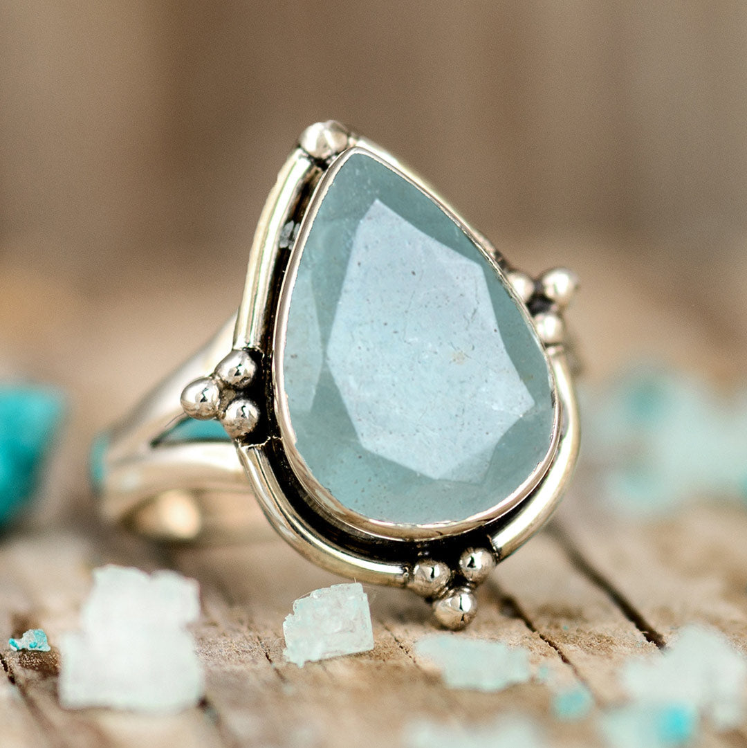 Teardrop Aquamarine Ring Sterling Silver