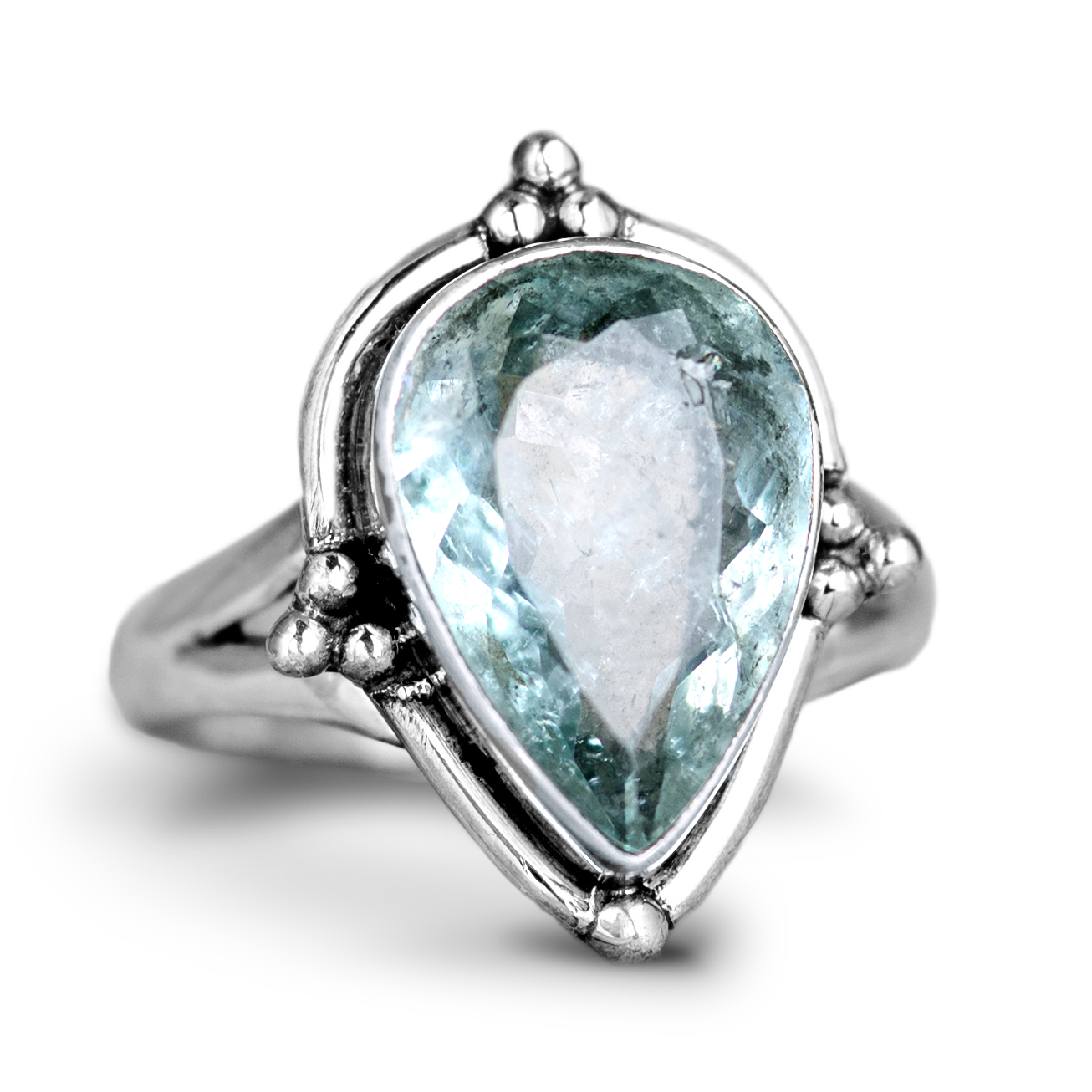 Teardrop Aquamarine Ring Sterling Silver