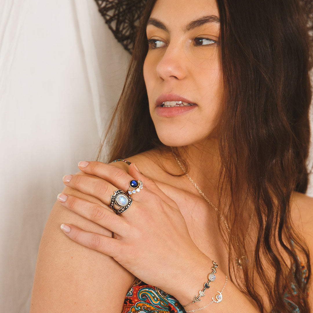 Labradorite and Moonstone Stacking Ring Sterling Silver