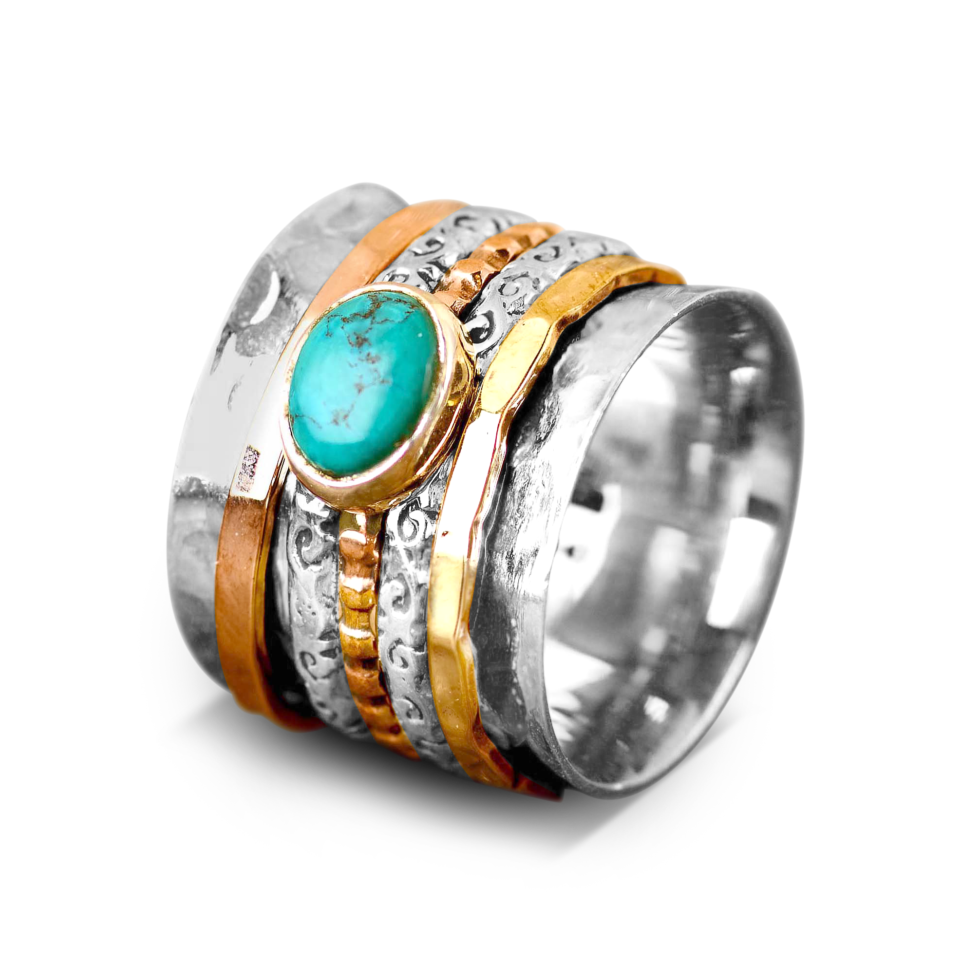 Tri Color Turquoise Fidget Ring Sterling Silver