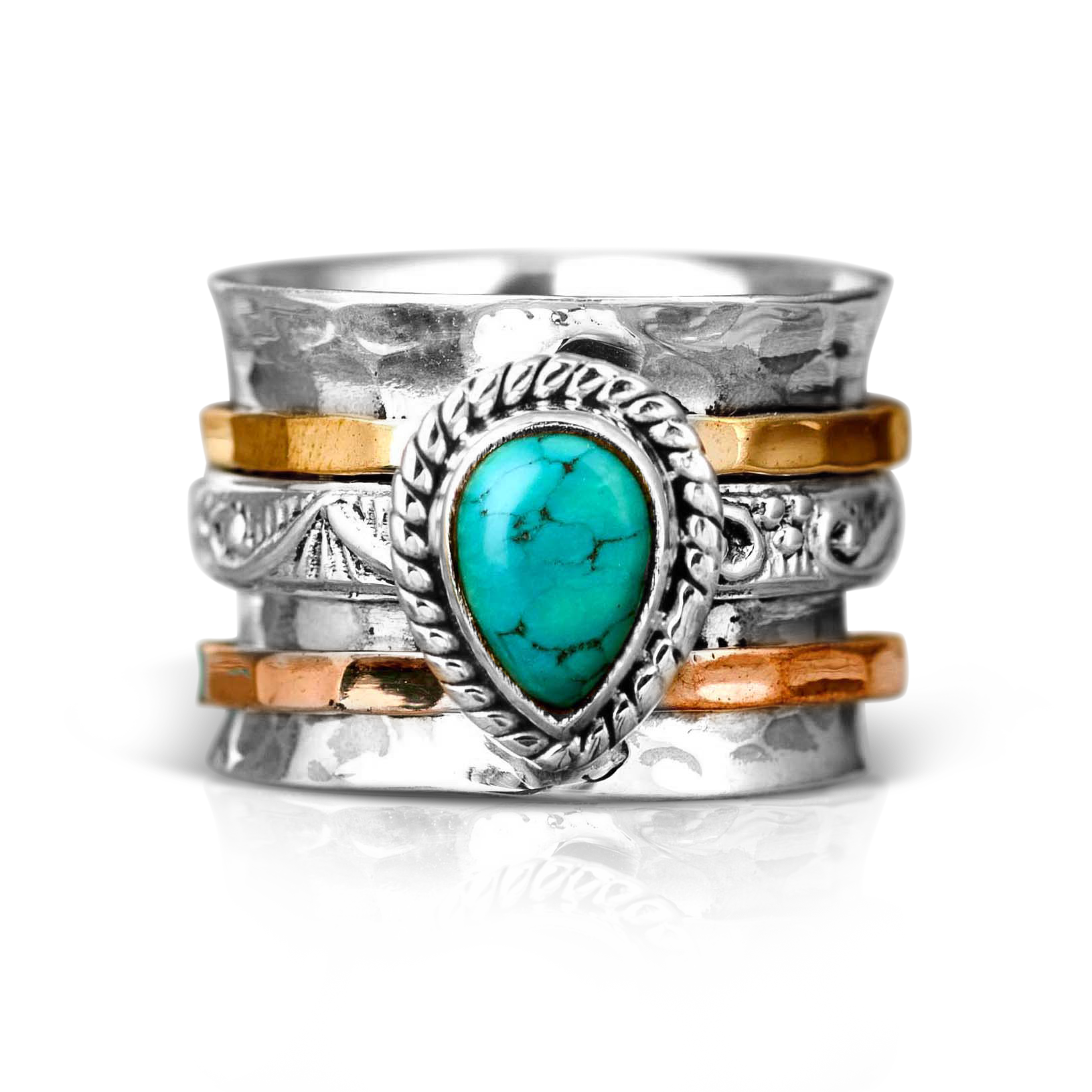 Teardrop Turquoise Fidget Ring Sterling Silver