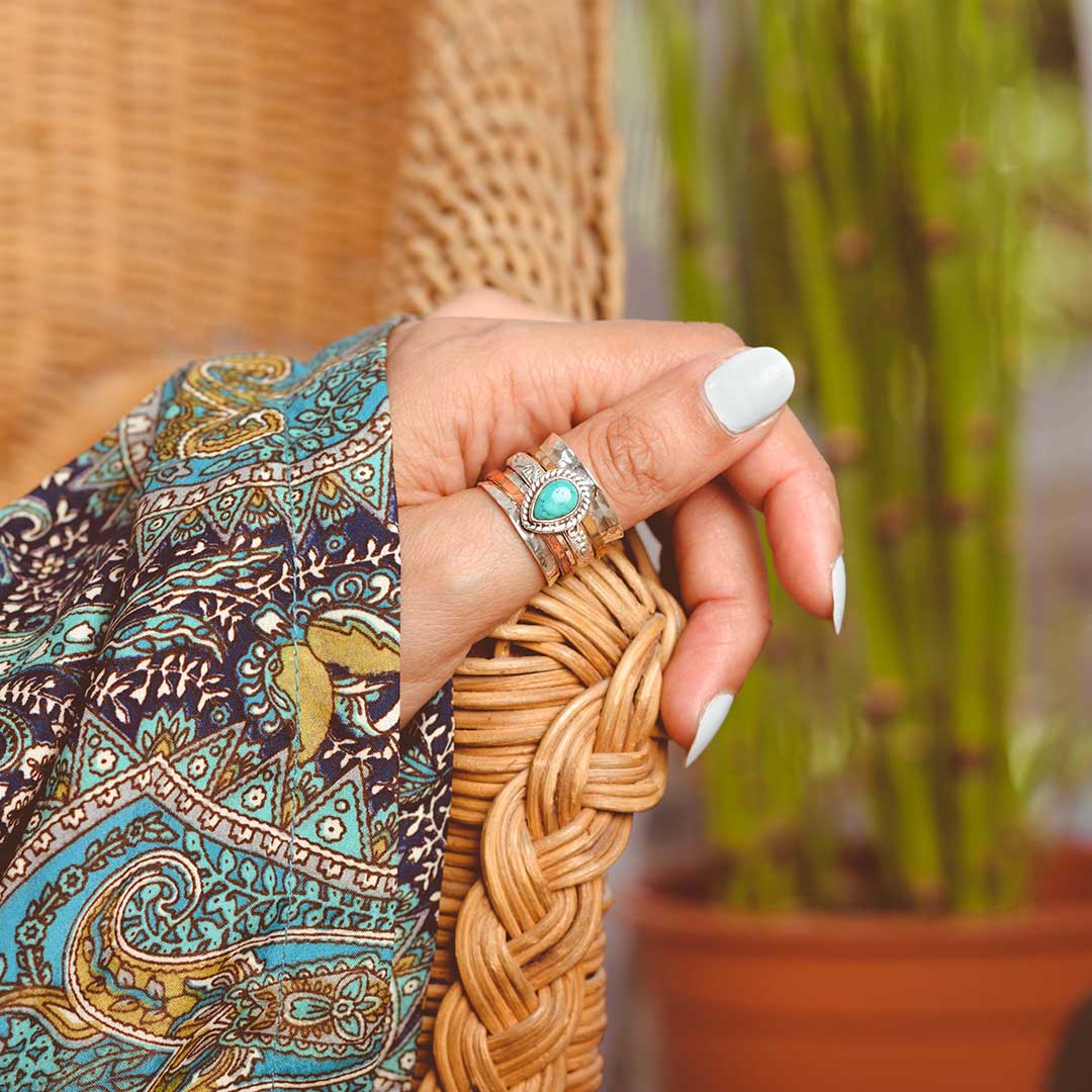 Teardrop Turquoise Fidget Ring Sterling Silver