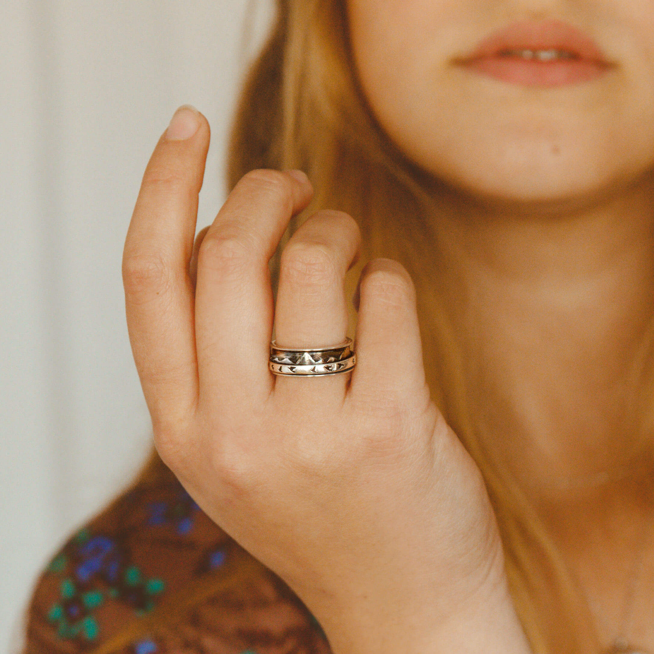 Mountains and Birds Fidget Ring Sterling Silver