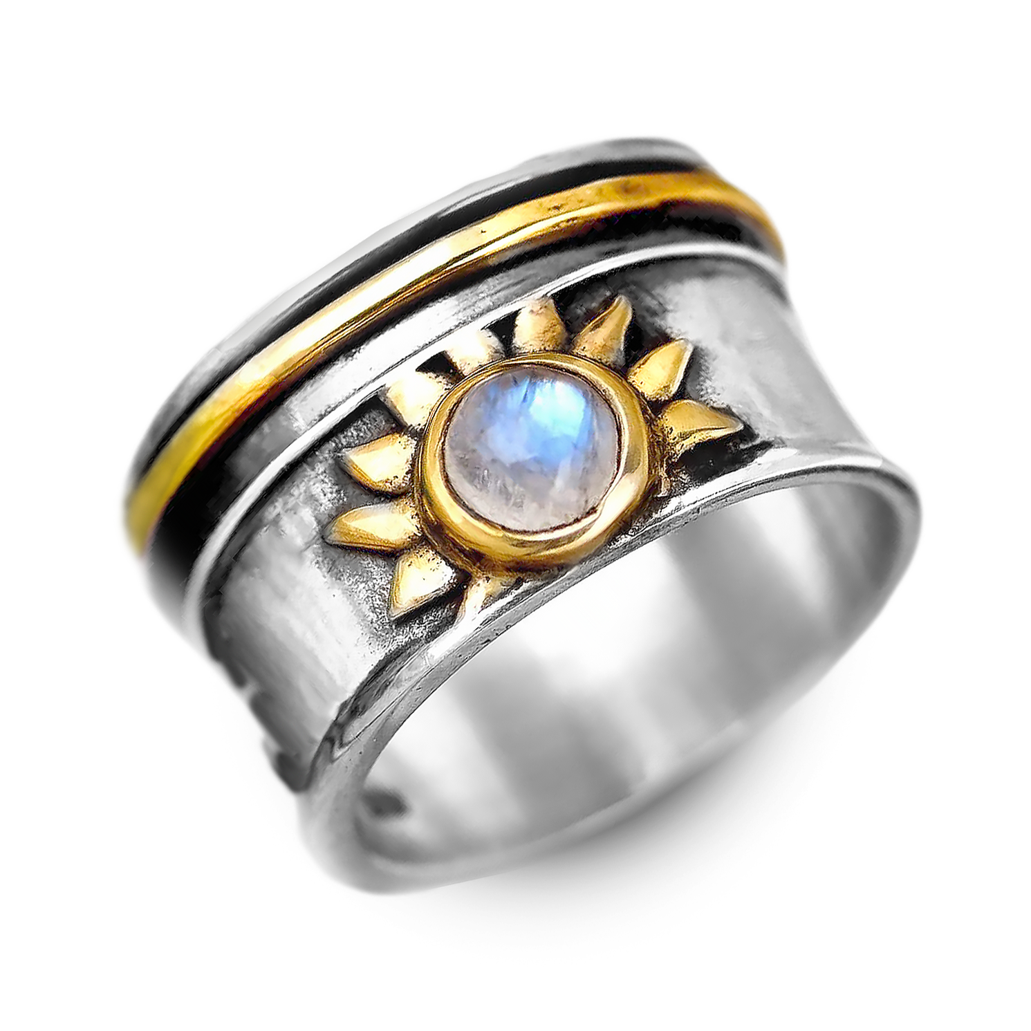 Sun Moonstone Fidget Ring Sterling Silver