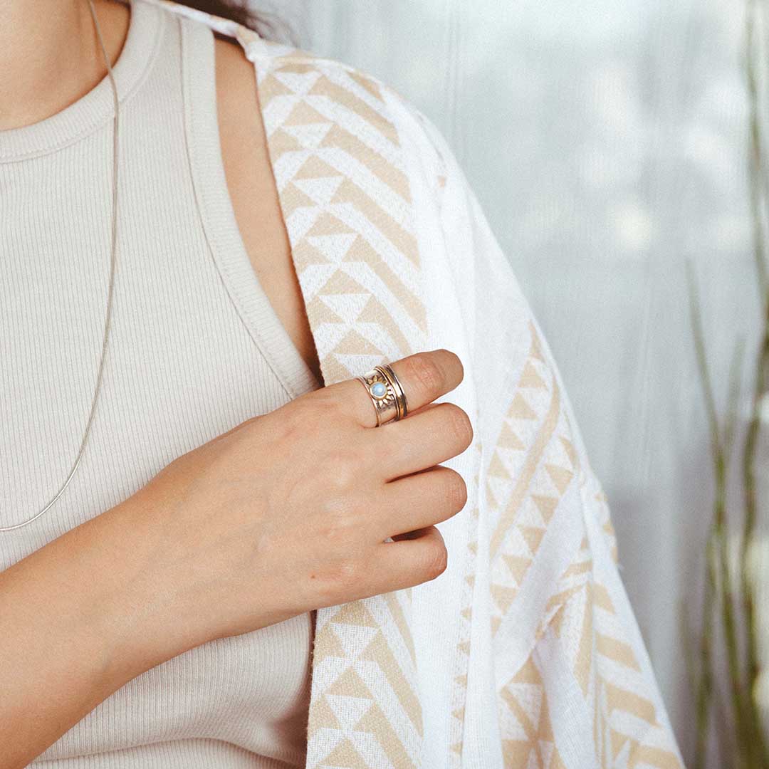 Sun Moonstone Fidget Ring Sterling Silver