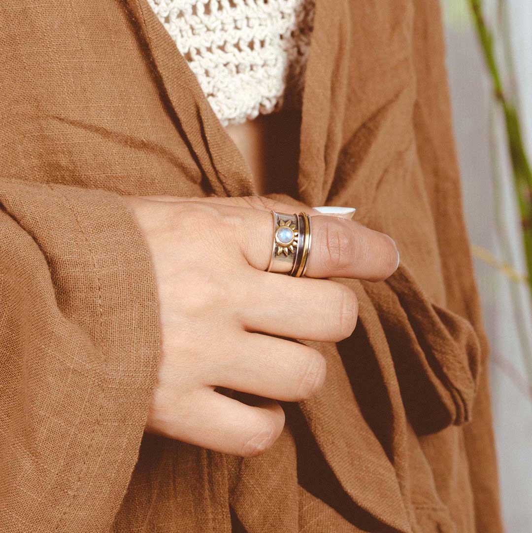 Sun Moonstone Fidget Ring Sterling Silver