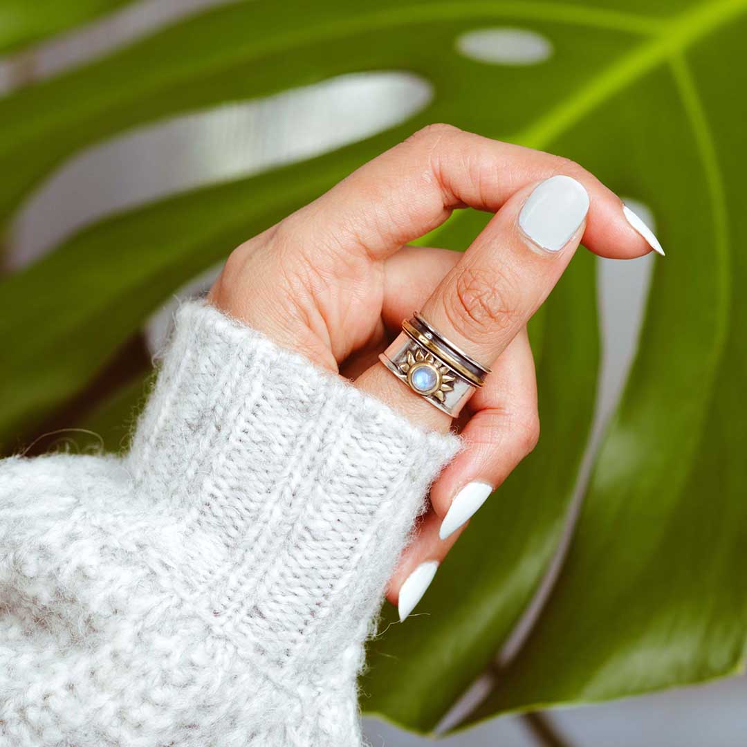 Sun Moonstone Fidget Ring Sterling Silver