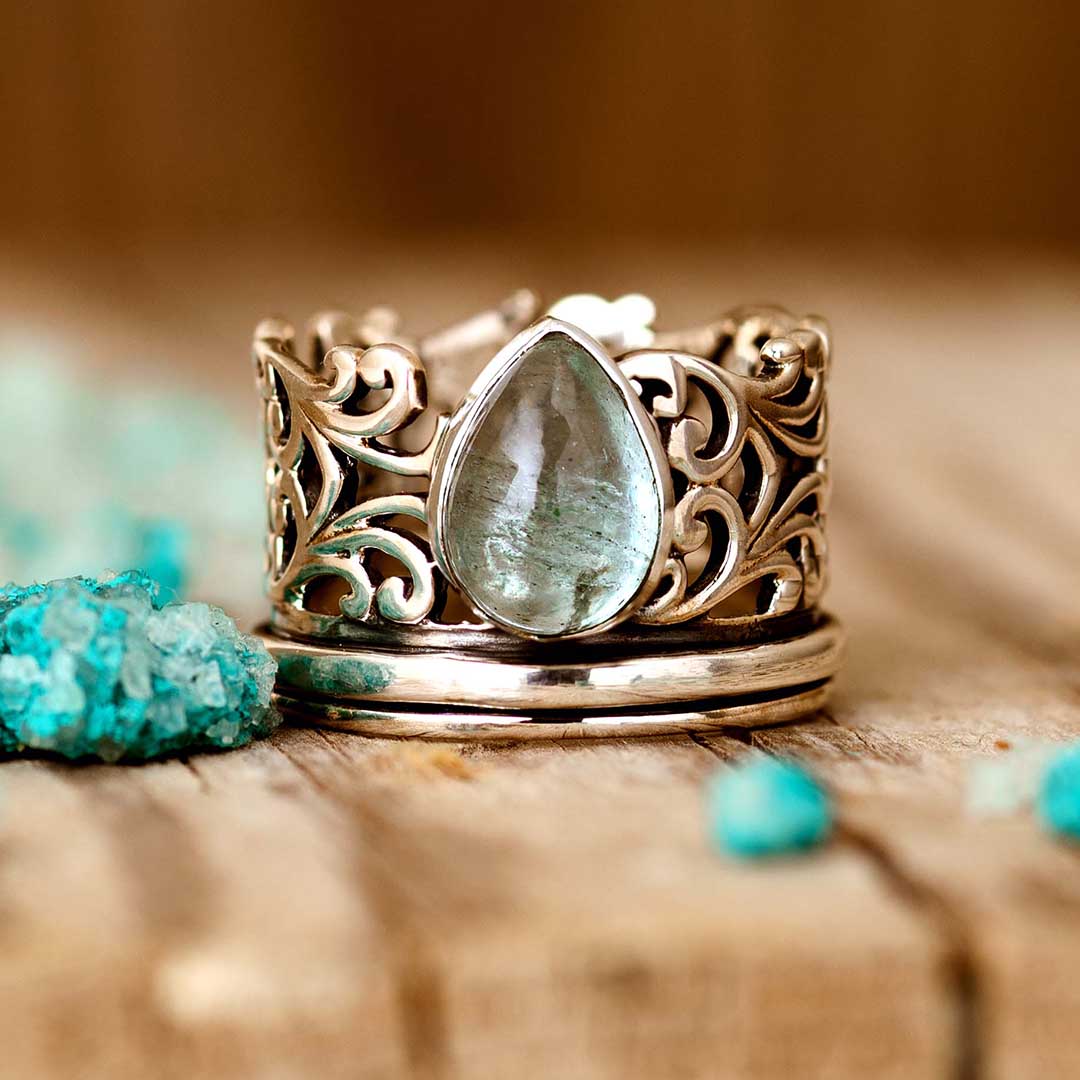 Teardrop Aquamarine Fidget Ring Sterling Silver